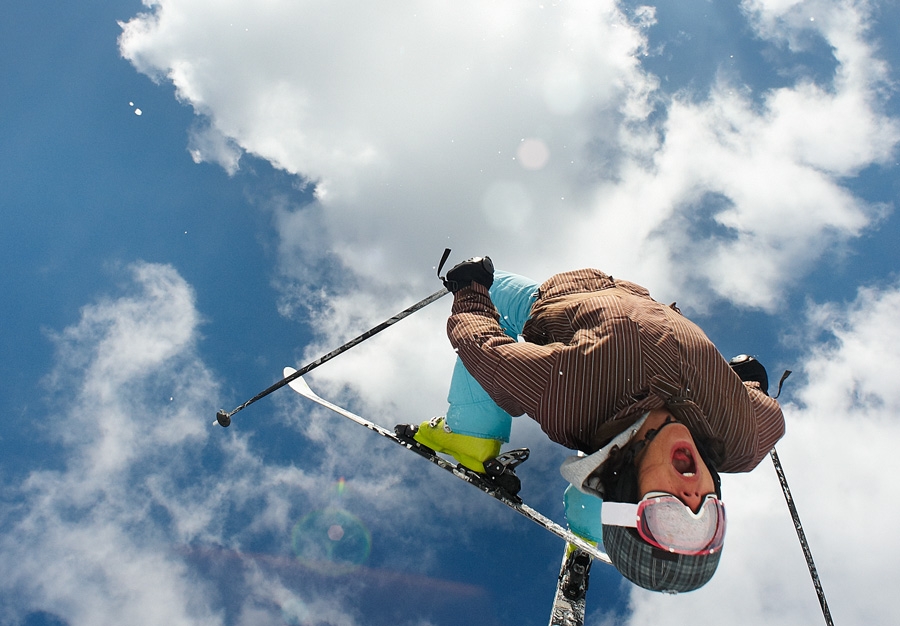 Skier performing backflip.