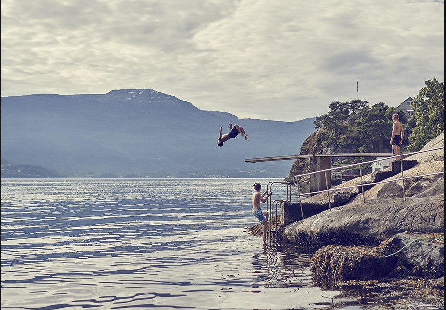 Boys Playing on Norwegian Fjord