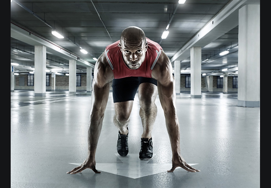 Male Sprinter in underground car park