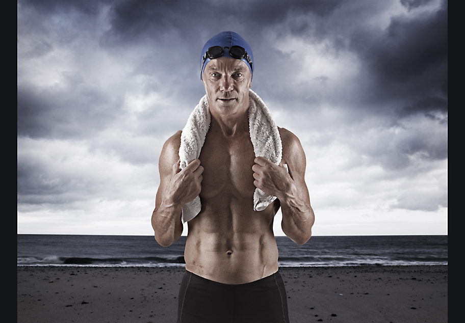 Mature Male Swimmer by Sea